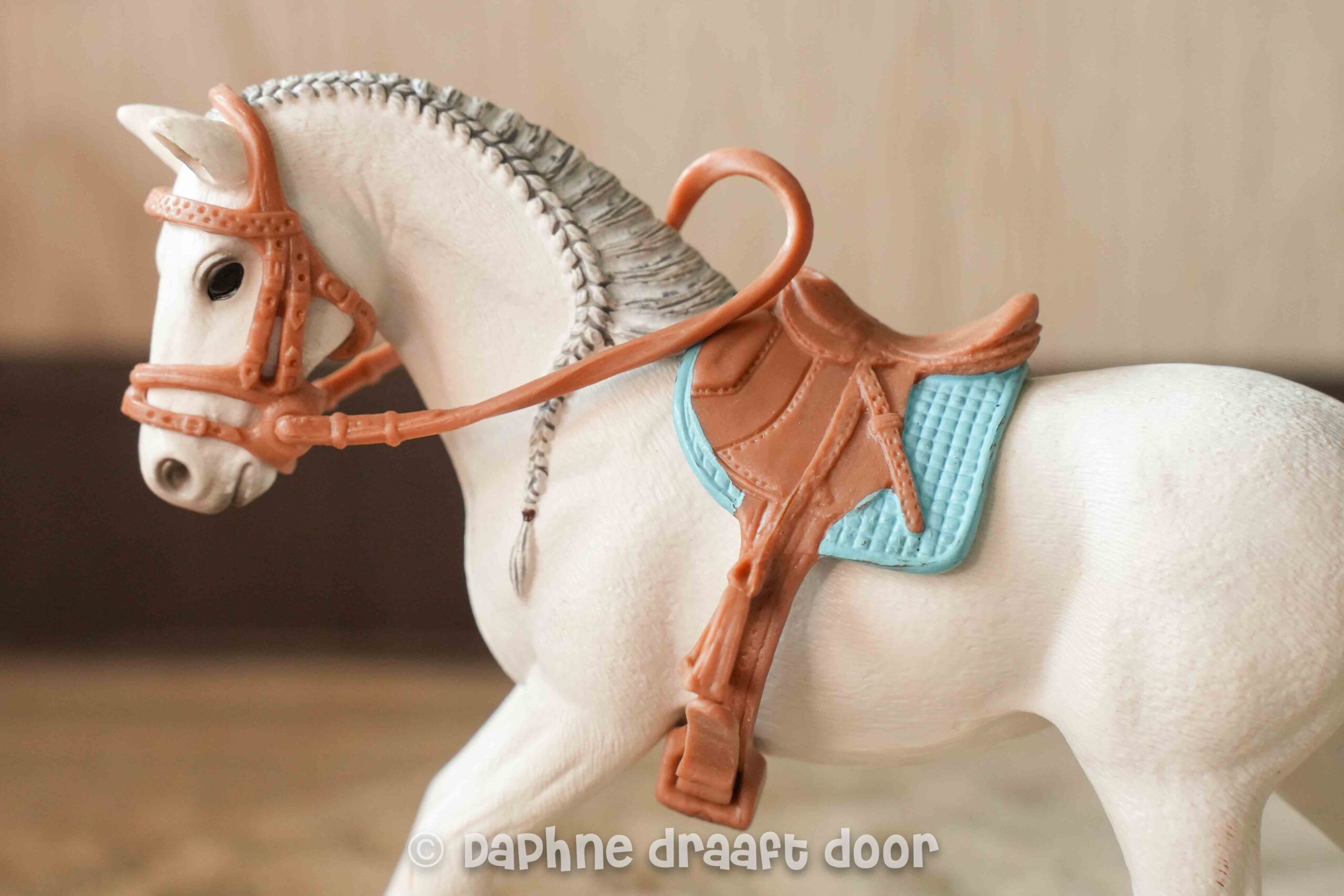 Schleich zadel en hoofdstel - bruine set met lichtblauw dekje