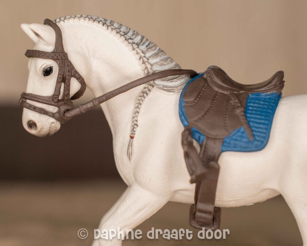 Zadel en hoofdstel - donkerbruine set met blauw dekje