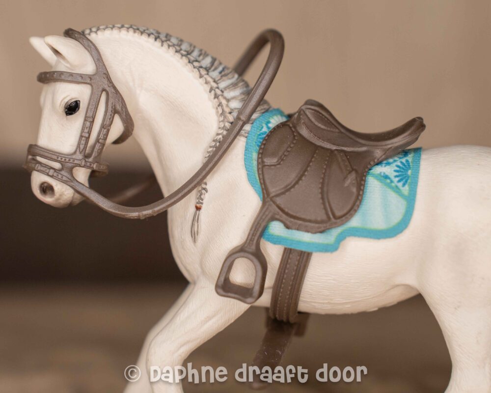 Zadel en hoofdstel - donkerbrune set met los blauw dekje